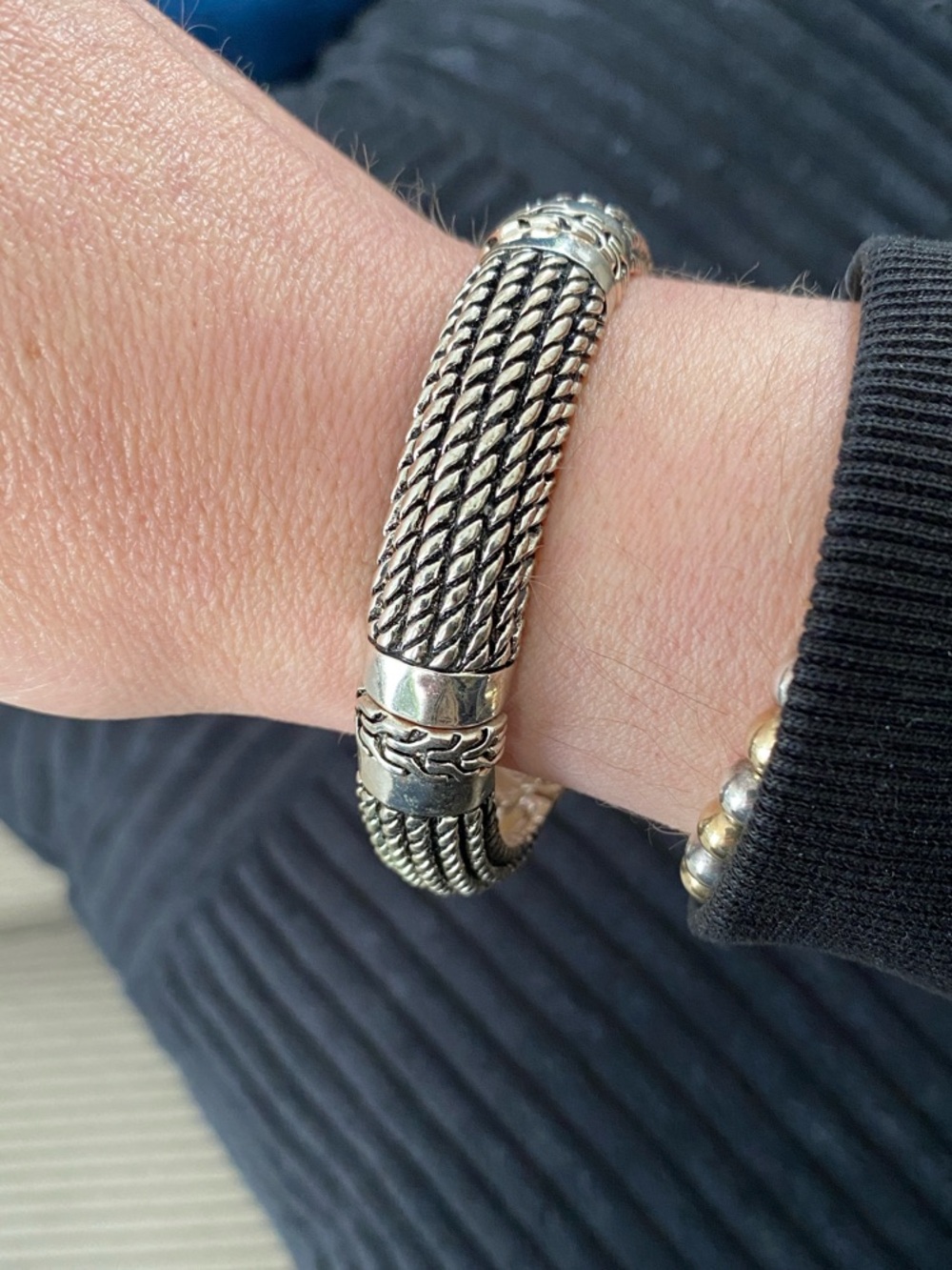 Chunky Silver-Tone Braided Rope Bangle Stretch Bracelet